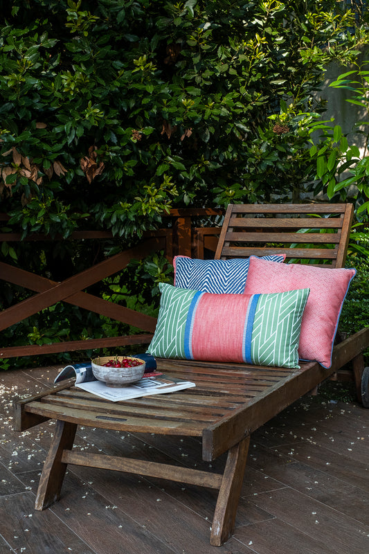 PATTERNED RECTANGULAR DECORATIVE PILLOW WITH TAPE DETAIL