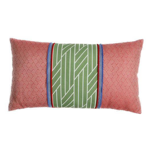 PATTERNED RECTANGULAR DECORATIVE PILLOW WITH TAPE DETAIL